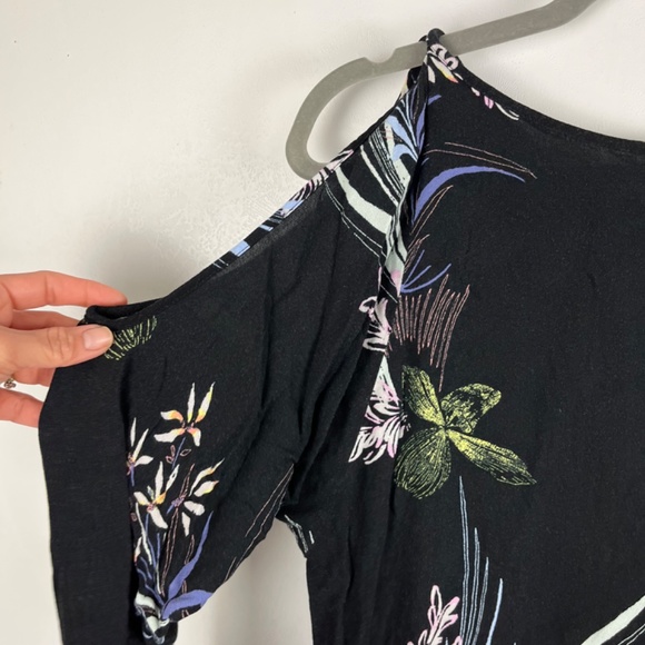 Free People Clear Skies Tunic Top Mini Dress Cold Shoulder Floral Small Black - Picture 9 of 12